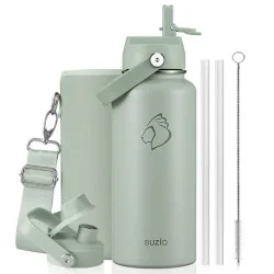 Buzio Duet Series Water Bottle with 2 Lids and Sleeve 1L - Green